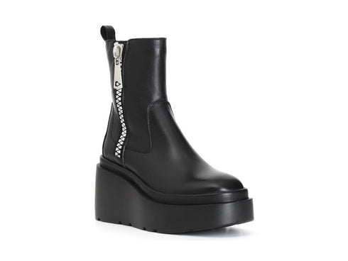 CafèNoir Upper Leather Boots with Maxi Side Zip and Wedge Sole