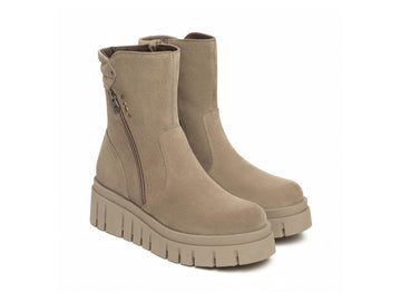 NeroGiardini Women's Beige Suede Platform Ankle Boots with 2 Zips