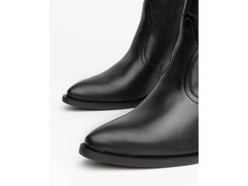 NeroGiardini Women's Black Leather Western Boots with Heel