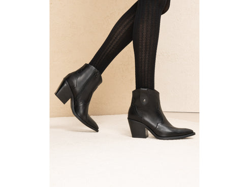 NeroGiardini Women's Black Leather Western Boots with Heel