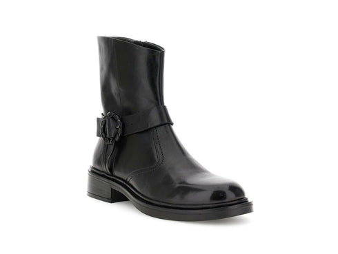 CafèNoir Black Leather Boots with Wrapped Buckle