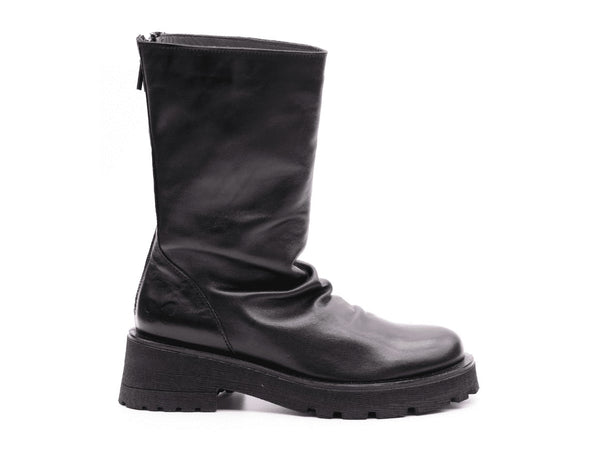 Felmini Stivali Cerniera Posteriore Tomaia Pelle Plissè Nera D631