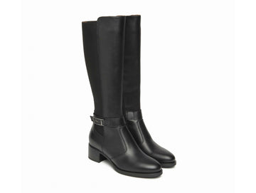NeroGiardini Black Leather Mid-Heel Tight Boots