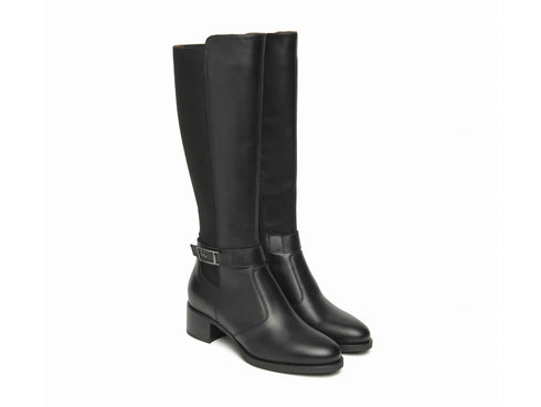 NeroGiardini Black Leather Mid-Heel Tight Boots