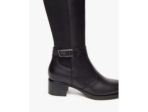 NeroGiardini Black Leather Mid-Heel Tight Boots