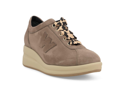 Melluso Beige Suede Wedge Lace-up Animal Print