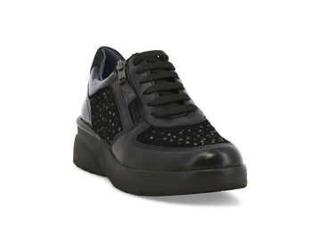 Melluso Calzatura Comfort Nera con Zip e Strass Tono su Tono
