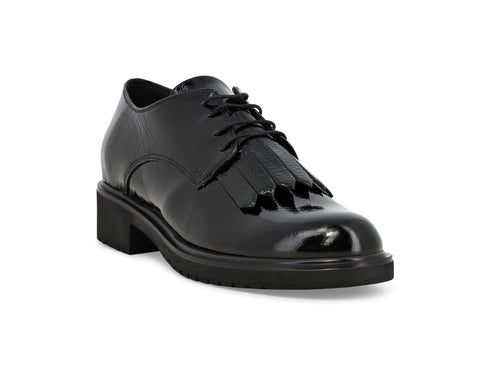 Melluso Stringata Casual Nera in Vernice con Frangia e Tacco