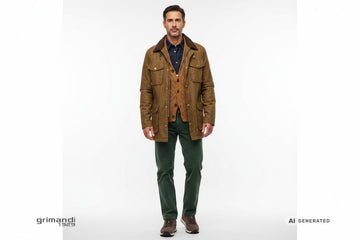 Sneaker SUN68 indossate con velluto verde bosco, camicia denim indaco e cardigan trecce cammello. Outfit 2