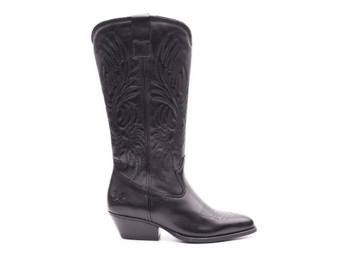 Felmini Stivali Texani Gambale Alto Ricami Tomaia Pelle Nera