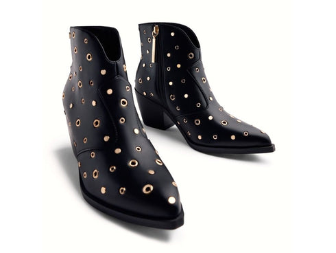 Gioseppo Muskegon Stivaletto Texano Nero Borchie e Occhielli Dorati