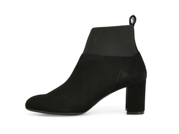 Melluso Black Suede Comfort Ankle Boot with Heel and Elastic