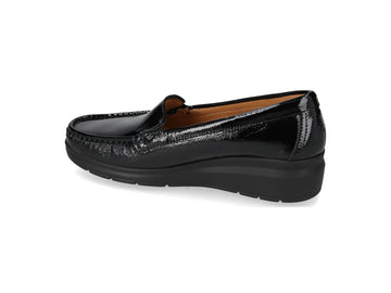 Valleverde Women's Loafers in Black Patent Leather with Wedge