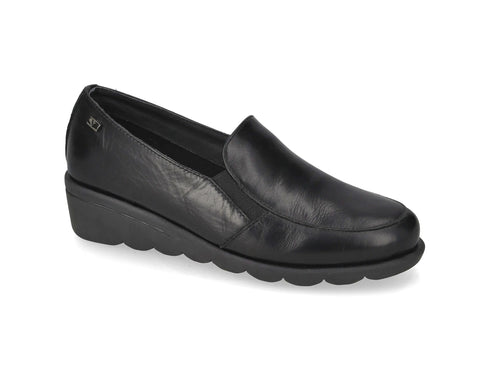 Valleverde Mocassino Donna Comodo in Pelle Nera con Zeppa
