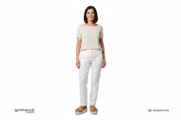 Valleverde VG2101A Rafia Corda Cuoio - Pantalone Lino Bianco Gamba Dritta Top Avorio - AI-Generated Model