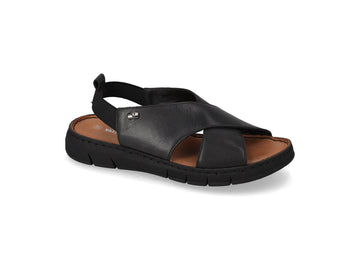 Valleverde Women's Black Leather Criss-Cross Strap Sandals