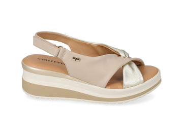 Valleverde Sandali Donna in Nappa Sabbia e Oro con Zeppa VGI320W-SAND
