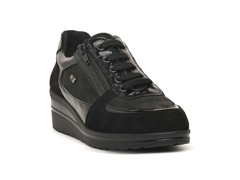 Valleverde Scarpa Donna Allacciata Nera con Zeppa