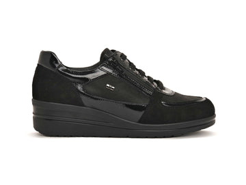 Valleverde Scarpa Donna Allacciata Nera con Zeppa VD211F