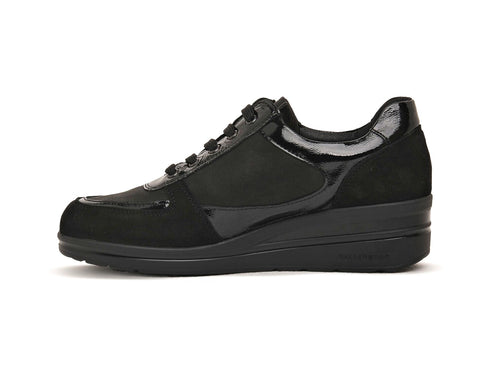 Valleverde Scarpa Donna Allacciata Nera con Zeppa