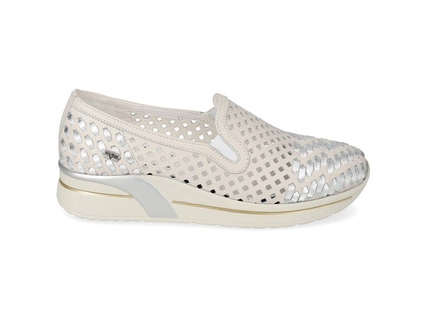 Valleverde Slip-on Donna in Pelle Bianco Ghiaccio con Dettagli Argento VNF550W