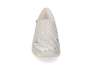 Valleverde Women's Ice White Leather Slip-on with Silver Details