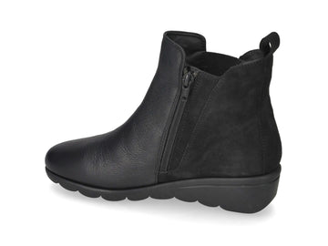 Valleverde Women's Comfortable Ankle Boot in Black Leather and Suede