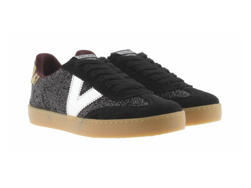 Victoria Berlin Sneaker in Black Glitter and Animal Print
