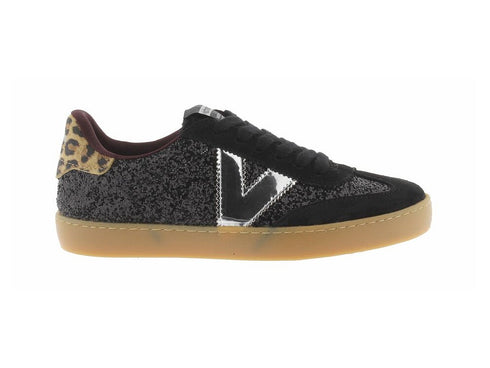 Victoria Berlin Sneaker in Glitter Nero e Stampa Animalier 126223