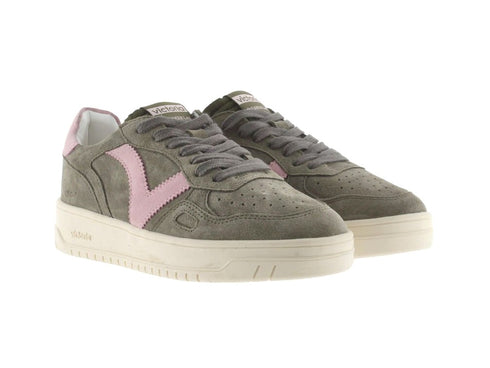 Victoria Seul Two-Tone Sneaker in Khaki and Pink Suede