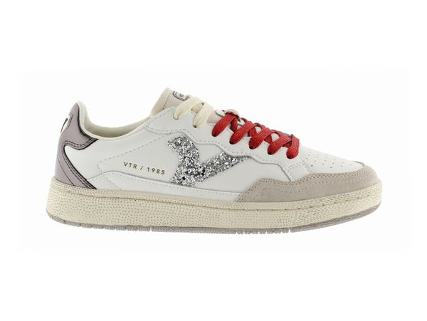 Victoria Sneakers Donna Smash Metal Glitter Tomaia Pelle Bianca 806103