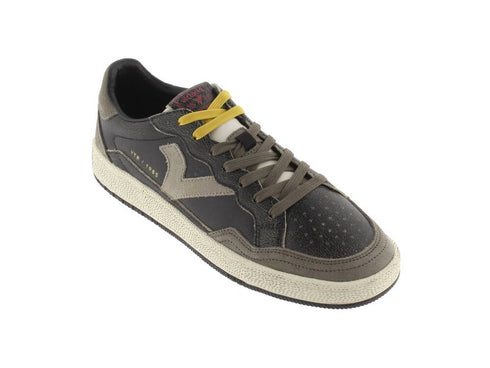 Victoria Smash Men's Retro Sneaker in Black Distressed Leather