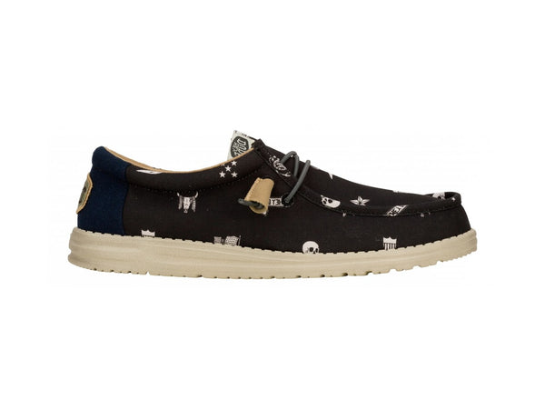Hey Dude Wally Stars Skulls Print Scarpe Uomo Estive Tessuto Nero 41284-001