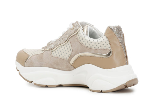 CafèNoir Donna Sneakers allacciata in pelle, raso e glitter C1DA1140M003 Biscotto