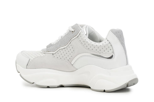 CafèNoir Donna Sneakers allacciata in pelle, raso e glitter C1DA1140 Bianco