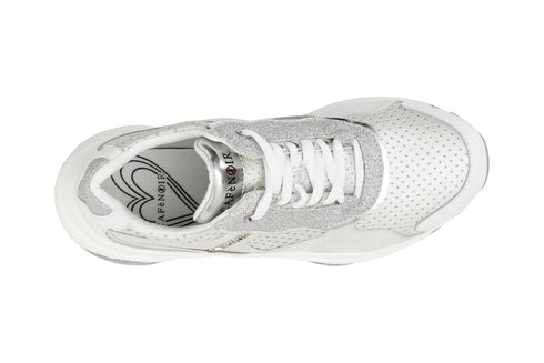 CafèNoir Donna Sneakers allacciata in pelle, raso e glitter C1DA1140 Bianco
