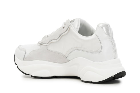 CafèNoir Donna Sneakers in pelle e raso con accessorio e suola con logo C1DA1170 Bianco/argento