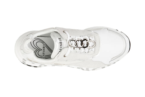 CafèNoir Donna Sneakers in pelle e raso con accessorio e suola con logo C1DA1170 Bianco/argento