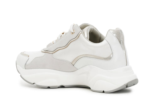 CafèNoir Donna Sneakers in pelle e raso con accessorio C1DA1180 Bianco/oro