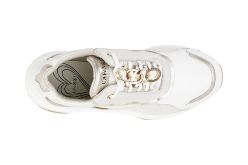 CafèNoir Donna Sneakers in pelle e raso con accessorio C1DA1180 Bianco/oro