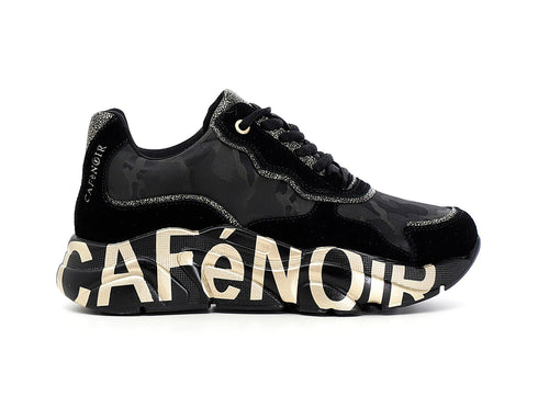 CafèNoir Donna Sneakers in tessuto camouflage e pelle scamosciata C1DA6030 Nero