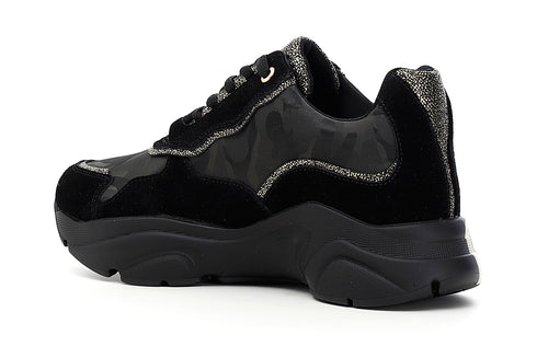 CafèNoir Donna Sneakers in tessuto camouflage e pelle scamosciata C1DA6030 Nero