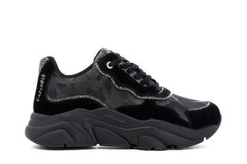CafèNoir Donna Sneakers in tessuto camouflage e pelle scamosciata C1DA6031 Nero
