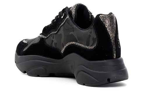 CafèNoir Donna Sneakers in tessuto camouflage e pelle scamosciata C1DA6031 Nero