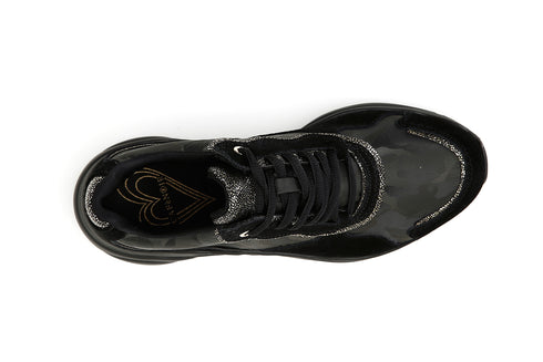 CafèNoir Donna Sneakers in tessuto camouflage e pelle scamosciata C1DA6031 Nero