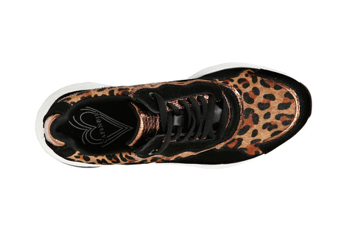 CafèNoir Donna Sneakers in pelle scamosciata e cavallino maculato C1DA6050 Nero/maculato