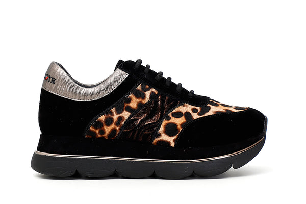 CafèNoir Donna Sneakers in cavallino e pelle scamosciata C1DB8870 Nero/maculato