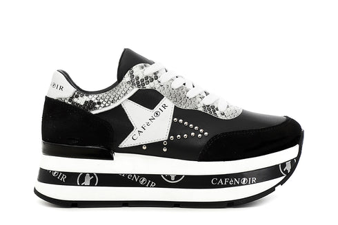 CafèNoir Donna Sneakers in pelle su zeppa con dettagliostella C1DC1030 Nero