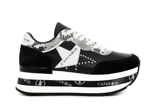 CafèNoir Donna Sneakers in pelle su zeppa con dettagliostella C1DC1030 Nero