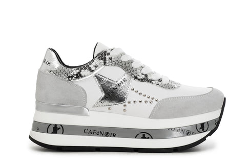 CafèNoir Donna Sneakers in pelle su zeppa con dettagliostella C1DC1030 Bianco